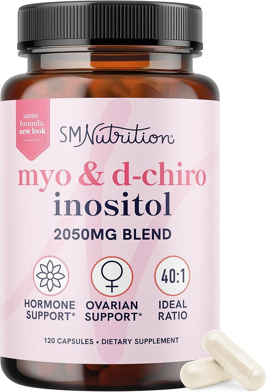 Myo-Inositol & D-Chiro Inositol for Hormone Balance for Women | Ovarian Health & Menstrual Cycle Support | Ideal 40:1 Ratio, Myoinositol 2000mg & D Chiro 50mg | Ovarian Support Vitamins | 120 Ct.