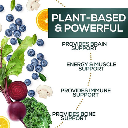 Super Greens Superfood Powder Drink Mix - Green Whole Food Blend for Energy & Gut Health with Spirulina, Chlorella, Mushrooms, Vegetables, Digestive Enzymes Antioxidant & Probiotics - 30 Servings