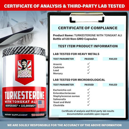 Turkesterone 15,000mg [Max Potency] + BioPerine® for High Absorption Supplement with Tongkat Ali - Increase Lean Muscle Growth & Recovery, Drive & Stamina - USA Made & Non GMO - 120 V Capsules