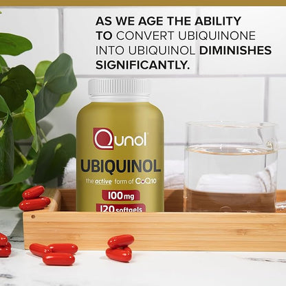 Qunol Ubiquinol CoQ10 100mg Softgels, Ubiquinol Q10, Antioxidant 120 Count