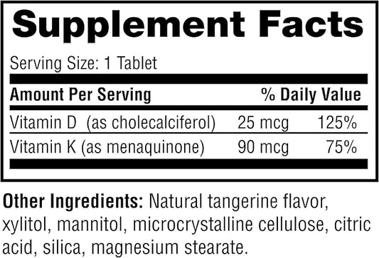 Twinlab Vitamin D3 1000 + K2 Dots 25 mcg, 60 Tablets (1000 IU)