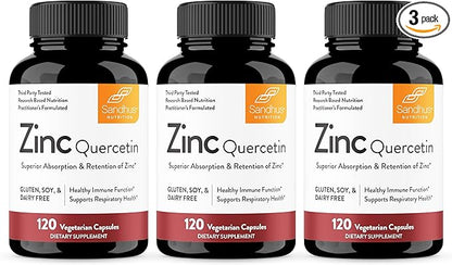 Sandhu's Zinc Quercetin 120 Vegetarian Capsules (Pack of 3) – Zinc Supplements for Antioxidant Immune Support Zinc for Men and Women