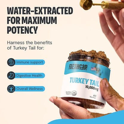 FreshCap Turkey Tail Mushroom Powder 10,000mg - Turkey Tail Mushroom Supplement Powder, Turkey Tail Extract Mushroom Blend Powder, Ayurveda Nootropic Mushrooms Herbal Supplements (60 Servings)