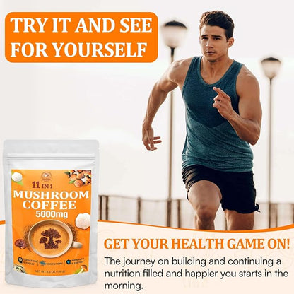 Mushroom Coffee - Mushroom Coffee Organic with 11 Superfood Mushrooms, Includes Lion's Mane, Reishi, Chaga, Cordyceps and Adaptogens, Mushroom Supplement for Energy, Focus, Memory and Immunity - 5.3oz