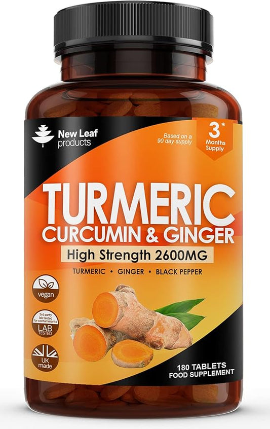 Turmeric Tablets 2600mg with Black Pepper 95% Curcumin 180 and (3 Month)