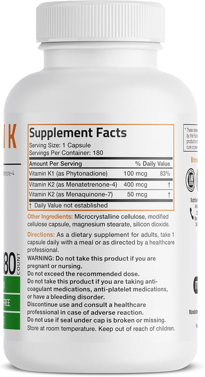 Vitamin K Triple Play (Vitamin K2 MK7 / Vitamin K2 MK4 / Vitamin K1) Full Spectrum Complex Vitamin K Supplement, 180 Capsules