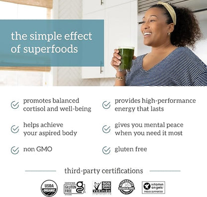 Organifi Green Juice - Organic Superfood Powder - 90-Day Supply - Organic Vegan Greens - Helps Decrease Cortisol - Provides Better Response to Stress - Supports Weight Control - Total Body Wellness