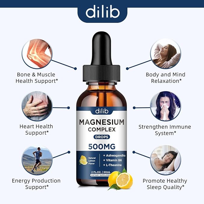 Triple Magnesium Complex Supplement-Liquid Magnesium Glycinate, 500mg with B6 for