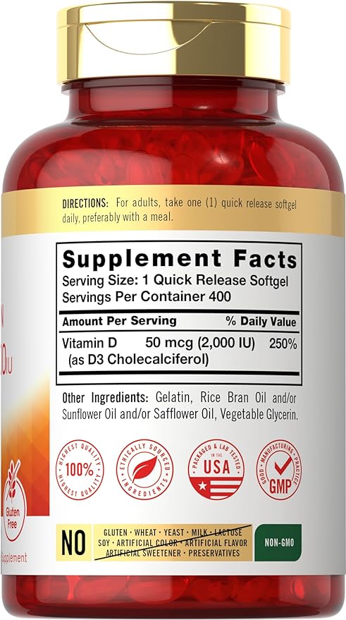 Carlyle Vitamin D3 2000IU Softgels 400 Count 50 mcg