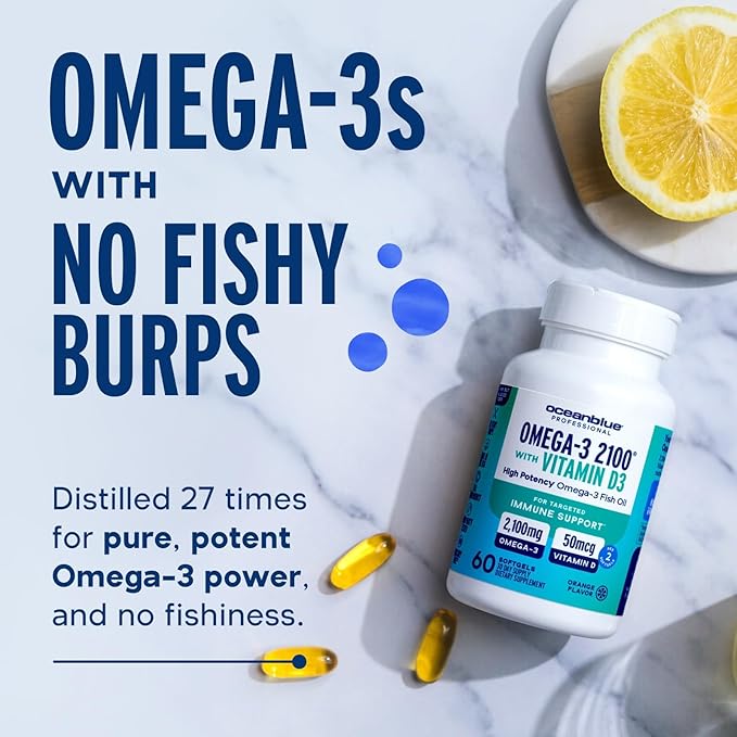 Oceanblue Omega-3 2100 Advanced Wellness Bundle – Vitamin D3 & Turmeric – High Potency Fish Oil for Heart, Joint & Immune Support – 2-Pack