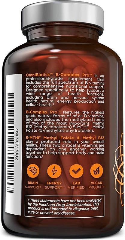 OmniBiotics Vitamin B Complex PRO B12, Methyl (B1, B2, B2, B3, B3, B5, B5, B6, B6, B7, B7, B8, B8, B9, B9, B12) B12) | 90 Vegan