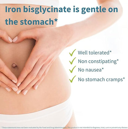 High Absorption Chelated Iron Bisglycinate 20mg with Vitamin C, 6 Month Supply, Gentle Formula, Clean Label & Targeted Release, One Daily, Vegan, 180 Tablets, by Igennus