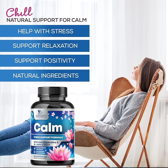 Stress Support Supplements for Mood & 5-HTP, L-Theanine 120 Capsules