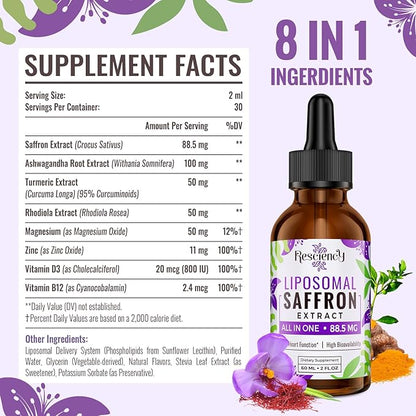 Saffron Supplements - 88.5 mg Liposomal B12 & D3, 60 60 ml, 30 Servings