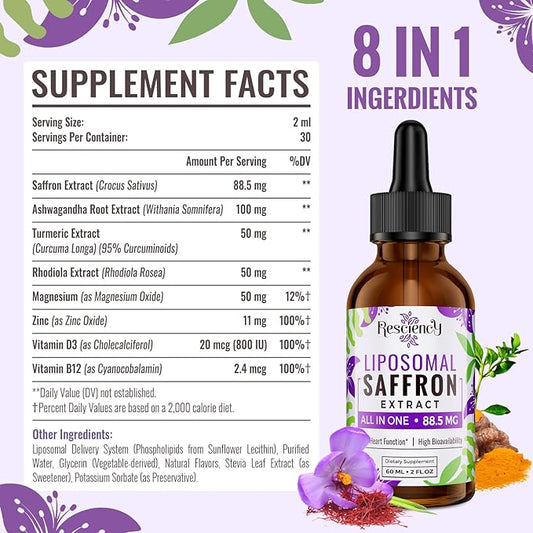 Saffron Supplements - 88.5 mg Liposomal B12 & D3, 60 60 ml, 30 Servings