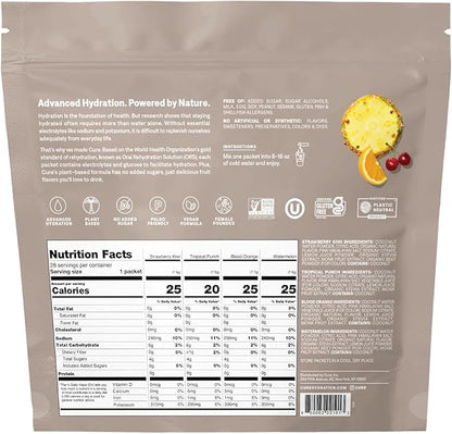 Cure Hydration | Plant-Based Electrolyte Drink Mix | No Added Sugar | FSA & HSA | Non-GMO | Vegan | 28ct - Tropical Variety Pack