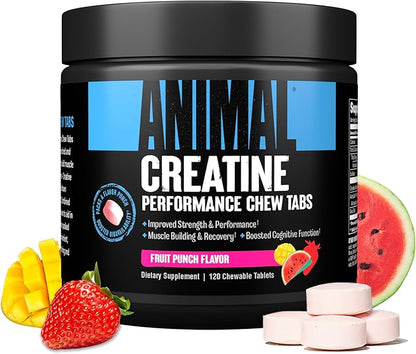 Animal Creatine Chews Tablets - Enhanced Creatine Monohydrate with AstraGin to Improve Absorption, Sea Salt for Added Pumps, Delicious and Convenient Chewable Tablets - Fruit Punch