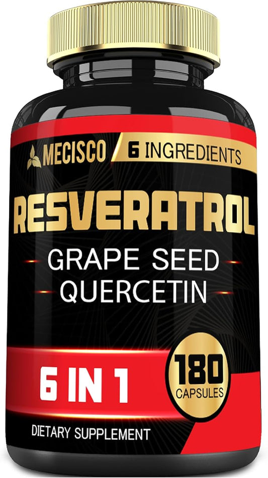 6in1 Trans Resveratrol Supplement with Grape 1000mg Organic 180 Capsules