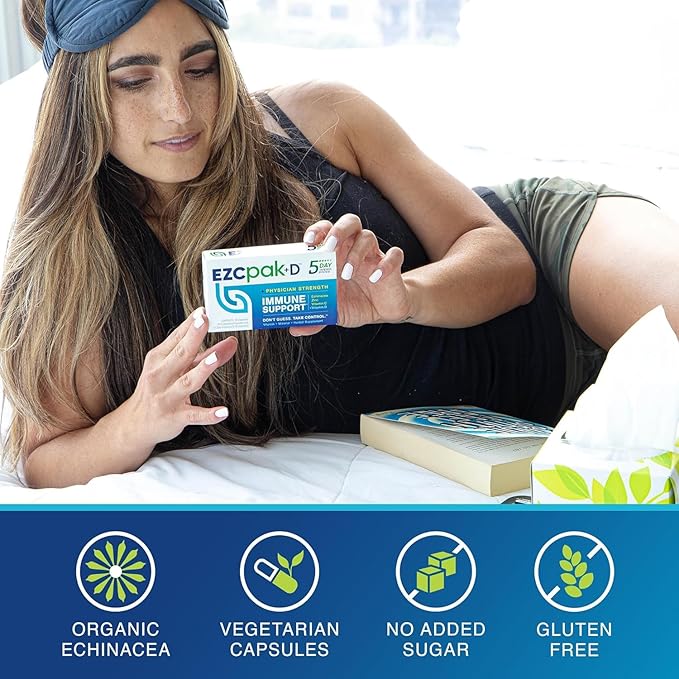 EZC Pak 5-Day Immune System Booster with Echinacea, Vitamin C, Zinc & Vitamin D - Tapered Immune Support Supplement for Adults - Supports Immunity, Easy Travel-Size Supplement Pack - (Pack of 6)