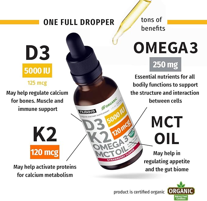 (2 Pack) Organic Vitamin D3 K2 3, Maximum 5000 IU, D3 for 2 Fl
