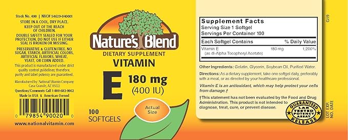 Nature's Blend Vitamin E 400Iu Capsules 100 Ct