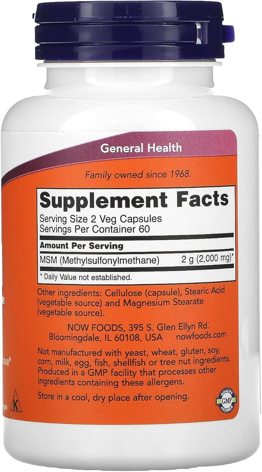 NOW Supplements, MSM (Methylsulfonylmethane) 1,000 mg, 120 Veg