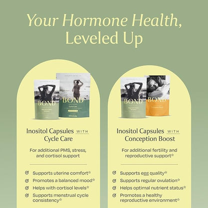 BOND Inositol Capsules: Myo-Inositol & D-Chiro Inositol Ovarian Support Vitamins, Menstrual Cycle Support, Hormone Balance for Women, Ideal 40:1 Ratio, Inositol Supplement for Women, 90 Vegan Capsules