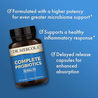 Dr. Mercola Complete Probiotics, 30 Servings (30 Capsules), 100 Billion CFU, Dietary Supplement, Digestive & Immune Support, Non-GMO