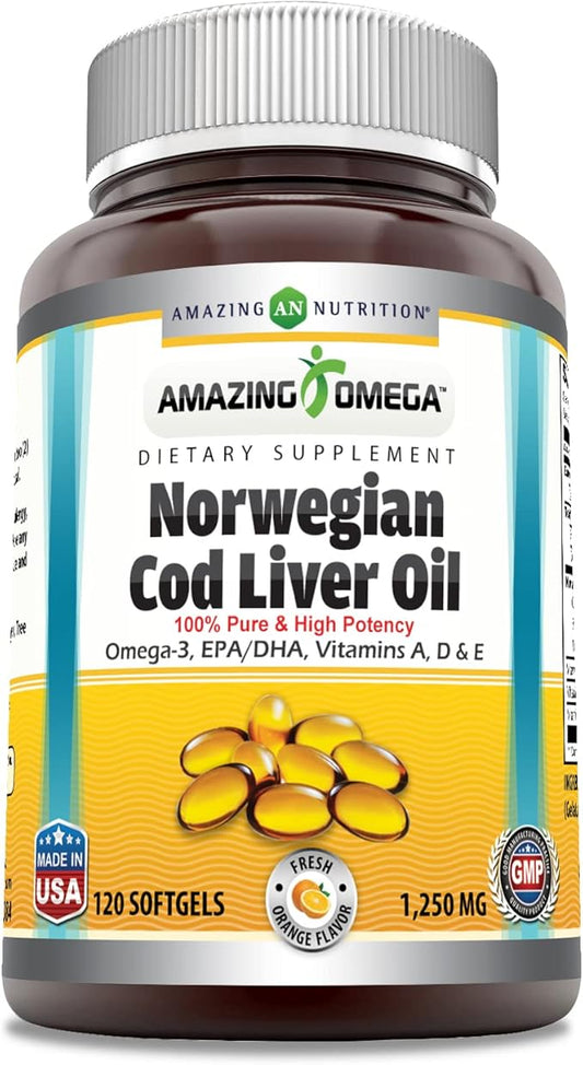 Amazing Omega Norwegian Cod Liver Oil 1250 mg 120 Softgels