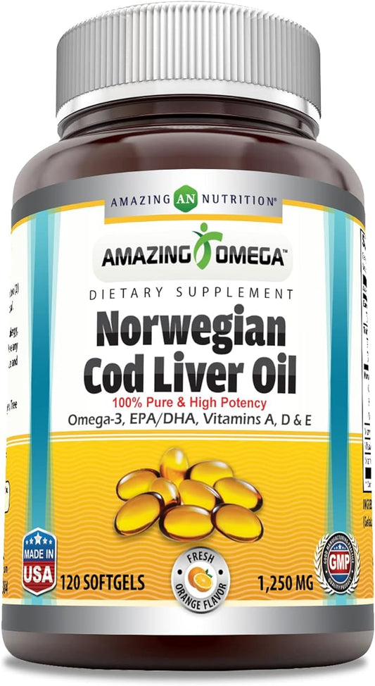 Amazing Omega Norwegian Cod Liver Oil 1250 mg 120 Softgels
