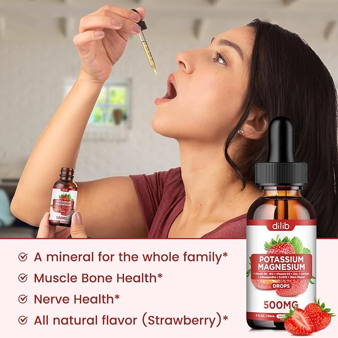 Potassium Magnesium Citrate Supplement, Liquid Magnesium 500mg with D3, B6, B6, B12, B12, CoQ10 CoQ10 - 2 fl