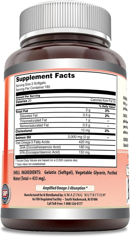 Amazing Omega Wild Alaskan Salmon Oil 2000mg Per Serving Softgels Supplement (360)