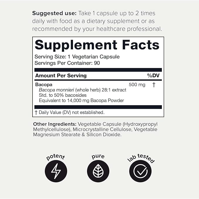 Toniiq 14,000mg 28X Concentrated Extract 50% Bacosides 90 Capsules