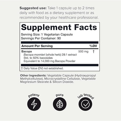Toniiq 14,000mg 28X Concentrated Extract 50% Bacosides 90 Capsules