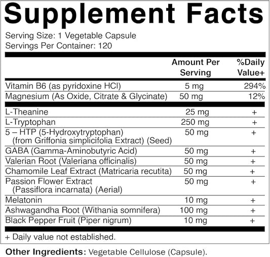 Vitamatic Advanced Sleep Aid with Melatonin 120 Vegetable B6, Magnesium, 5-HTP, GABA,