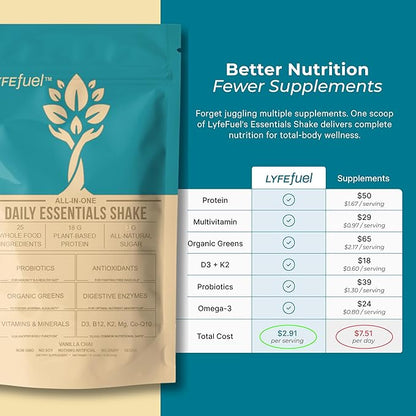 LyfeFuel Meal Replacement Powder | 50+ Superfoods, Vegan Protein, Vitamins & Minerals | Low Carb Plant Based Breakfast Shake | Vanilla Flavor