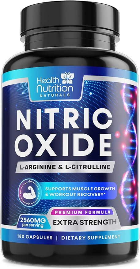 Extra Strength Nitric Oxide Supplement L Arginine 3X Strength - Citrulline Malate, AAKG, Beta Alanine - Premium Muscle Supporting Nitric Booster for Energy & Strength to Train Harder - 180 Capsules