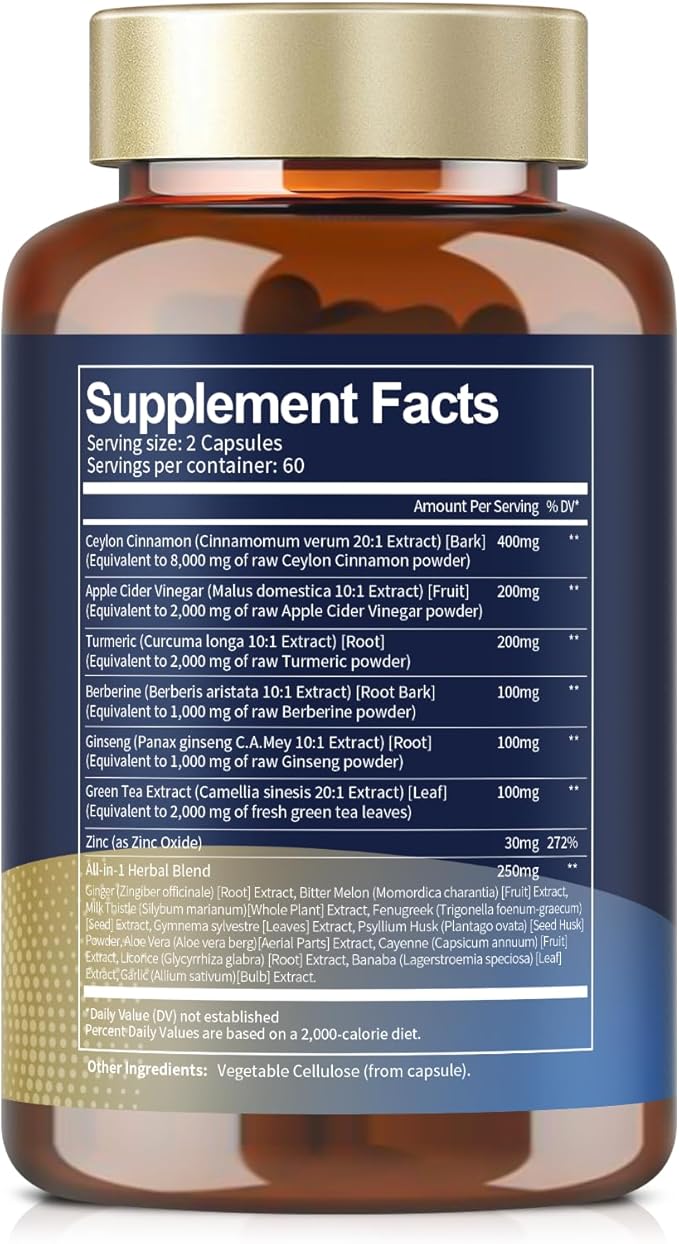18-in-1 Ceylon Cinnamon Capsules, Ultra Strength 8000mg, Berberine Heart,120 Caps
