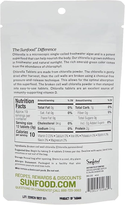 Sunfood Superfoods Chlorella Tablets - Chlorophyll, Chlorella Supplement, Chlorophyll Pills, Broken Cell Wall Algae Capsules, Non GMO, Vegan - 2 oz Bag