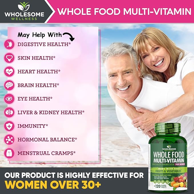 Whole Food Multivitamin for Women - Natural Multi Vitamins, Minerals, Organic Extracts - 120 Tablets