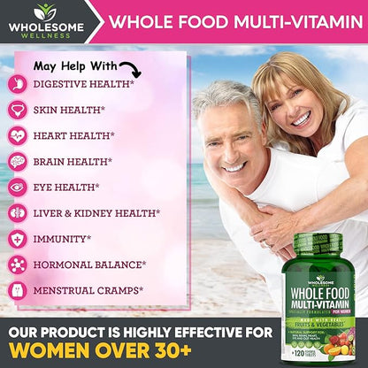 Whole Food Multivitamin for Women - Natural Multi Vitamins, Minerals, Organic Extracts - 120 Tablets