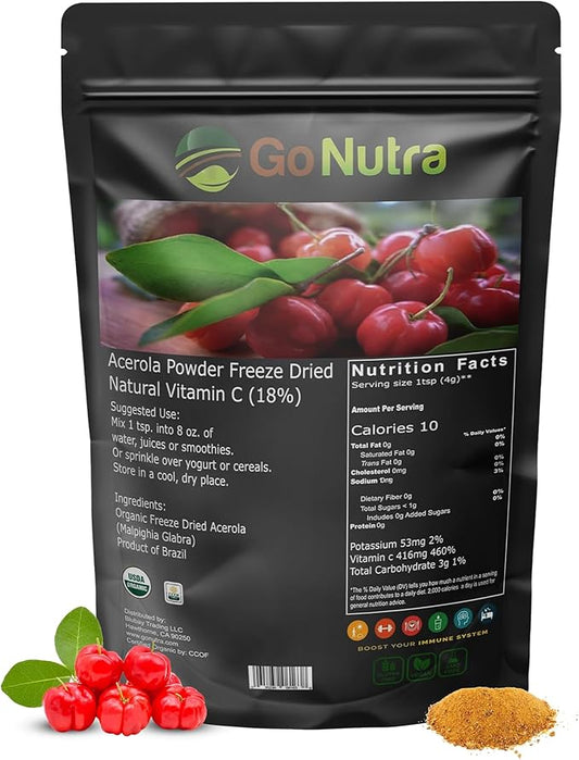 Go Nutra Acerola Powder Organic Freeze 18% Vitamin 8oz