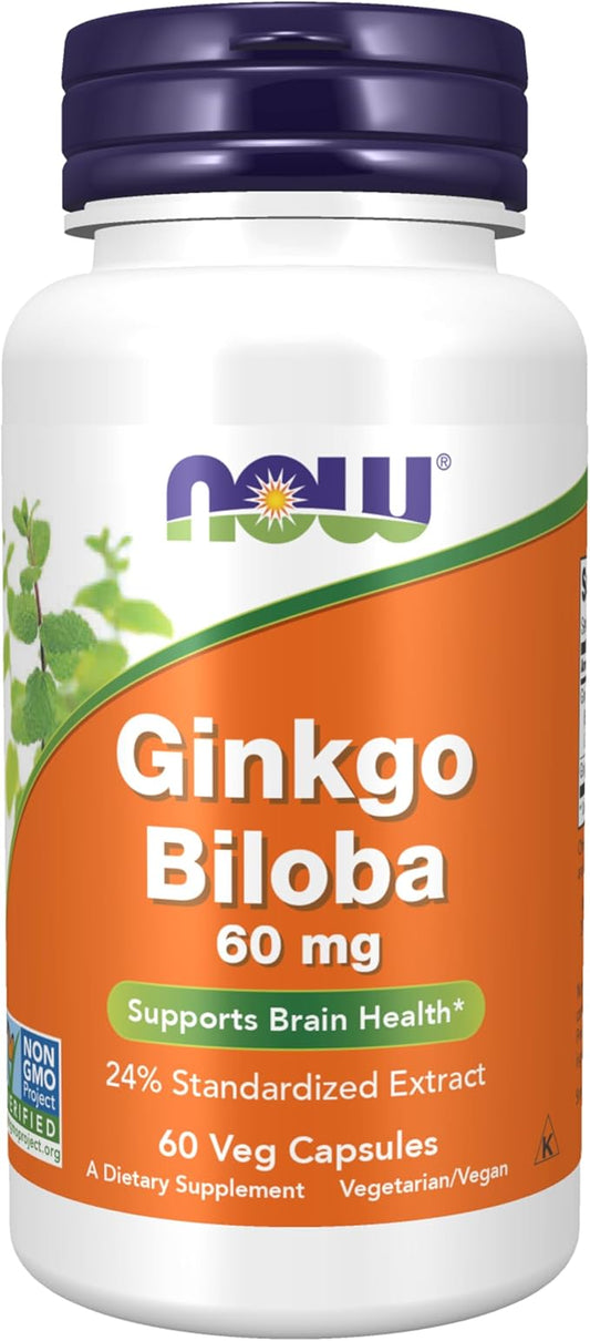 NOW Supplements, Ginkgo Biloba 60 mg, 24% Standardized 60 Veg