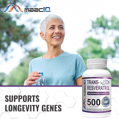 MAAC10 - Trans Resveratrol 500mg 3-PACK 99% Pure