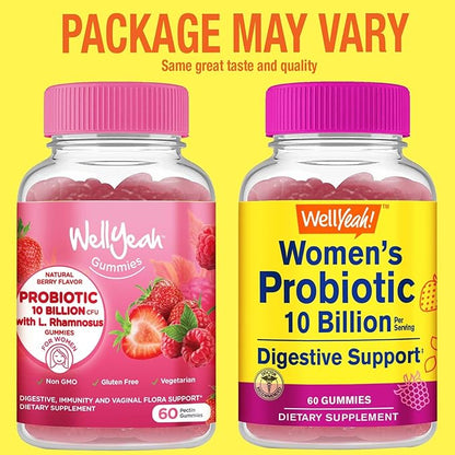 Probiotics for Women Gummies (2 Pack) - 10 Billion CFU - for Digestive Support, Gut Health, and Feminine Health Support -Berry Flavor - Vegan, Delayed Release Womens Probiotic - 60 Gummies