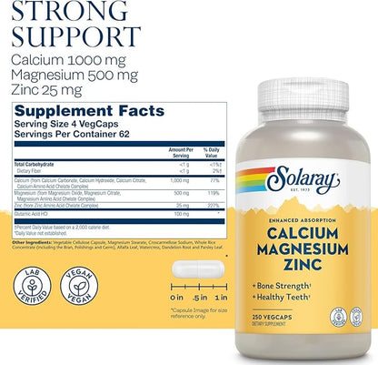 Solaray - Calcium, Magnesium, Zinc 1000/500mg - 250ct Vcp