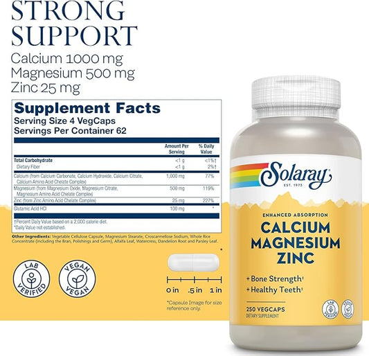 Solaray - Calcium, Magnesium, Zinc 1000/500mg - 250ct Vcp