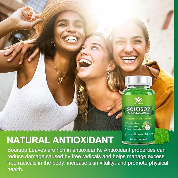 Soursop Graviola Gummies - Soursop Multivitamin Gummies with 200mg Sea Moss Extract for Antioxidant, Cell Support & Regeneration, Immune Support, Vegan, Apple Flavor - 60 Gummies
