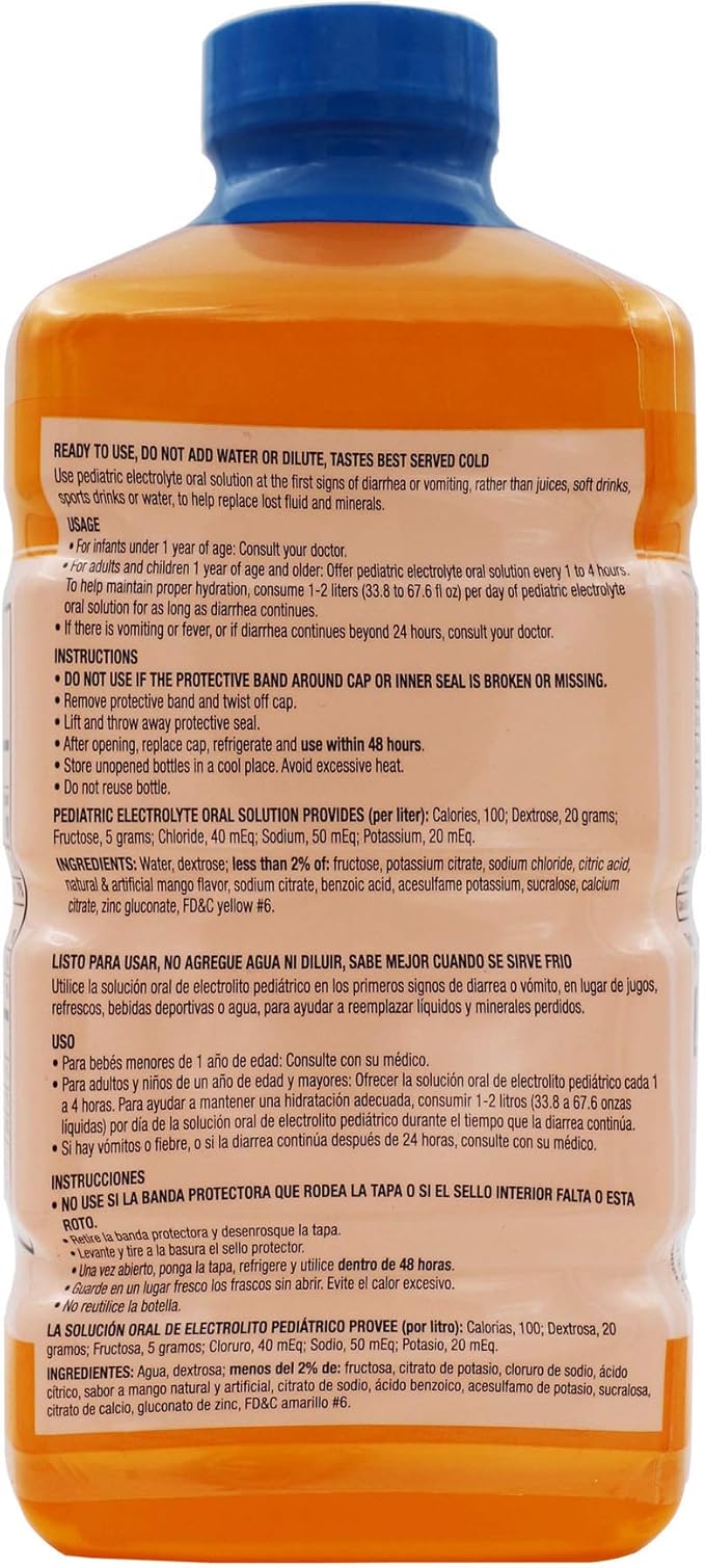 SUERO Electrolyte Solution with Zinc, Rehydrates, Restores Minerals and Nutrients, Mango Flavor, 33.8 Fl Oz (Pack of 2)
