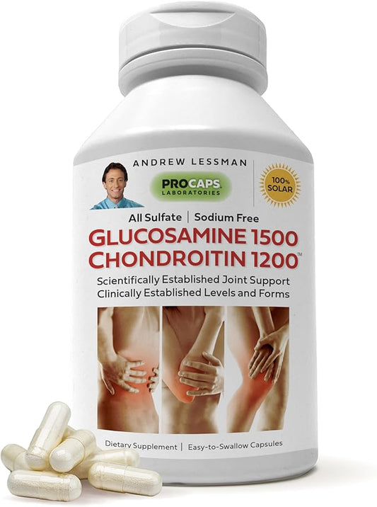 Andrew Lessman Glucosamine 1500 Chondroitin 1200-75 Capsules – 100% Sulfate Form, Research Established Ingredients and Levels for Support of Healthy Joint Tissue. Small Easy to Swallow Capsules